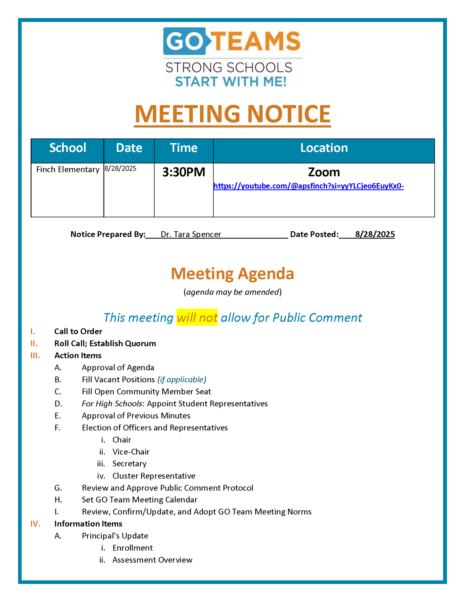  GO Team Meeting Notice